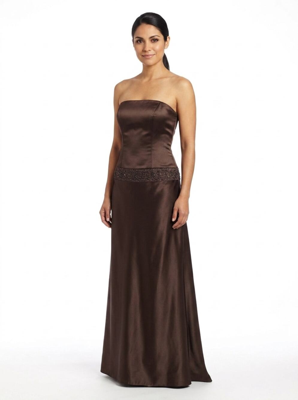 Dessy Collection Brown Maxi Satin Lined Embroidered Dress Women Size 6